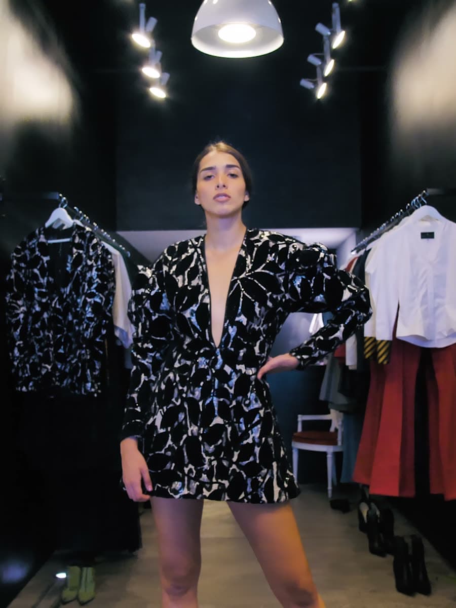 The piece worn, showroom light